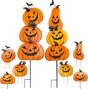 Juegoal 2 Pack Halloween Garden Stakes, Stacked Metal Pumpkins Jack-o-Lantern Lawn Decor, Yard Signs Stake Outdoor Decorative 3D Pumpkin Home Lawn Pathway Driveway Decorations