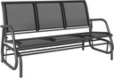 Outsunny 3-Person Patio Glider Bench, Outdoor Porch Glider Swing with 3 Seats, Breathable Mesh Fabric, Metal Frame, Black