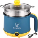 Electric Hot Pot with Steamer 1.8L/55oz, Stainless Steel Non-Stick Ramen Pasta Cooker,Portable Travel Cooker Quick Cook Multi-Functional Electric Skillet for Egg Soup Porridge