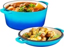 Bruntmor 2-in-1 Enamel Cast Iron Dutch Oven With Handles - Crock Pot Caribbean Blue Cast Iron pot with Skillet lid - All-in-One Cookware Braising Pan for Casserole Dish - 5 Quart, Caribbean Blue