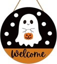 Halloween Decor Indoor Halloween Wreath Front Door Decorations Cute Ghost Decor Welcome Sign Wreath Wooden Front Door Hanger Ghost Hanging Sign for Porch Wall Indoor Home Decorations