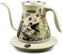 0.8L Gooseneck Electric Kettle, Precise Temperature Control for Pour Over Coffee & Tea, 1200W Fast Boiling Water, Auto Shut Off, Scheduling, Stainless Steel, Floral Painted Design