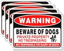 4 Pack Beware of Dog Sign,10x7 inch High Reflective Beware of Dog Signs for Fence,Private Property No Trespassing Warnings,Aluminum Metal Signs for Garden & Yard Decor