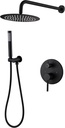 WELLFOR 10-In Wall Mounted Shower Faucet Set, Dual Head Built-In Shower Faucet System, 2-way Diverter, 1.5 GPM, Rainfall Shower and Handheld Spray with Pressure-balanced Brass Valve, Matte Black