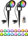 Halloween RGBW Outdoor Spotlights for Yard, 10W Color Changing Landscape Lights with Remote Control 120V LED Landscape Lighting Waterproof Spotlight with Plug Tree Garden Path Decoration(2Pack)