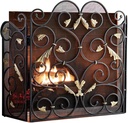 3-Panel Black Wrought Iron Fireplace Screen, Protective Mesh Fire Guard for Wood Burning & Log Burners, Stand Alone Decorative Cover, 65cm Height (26")