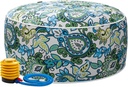Magpie Fabrics Indoor/Outdoor Inflatable Stool Ottoman Pouf, Water Repellent Round Footrest Footstool with Foot Pump D20 xH9, Portable for Patio Garden Travel Camping or Home, Floral Blue Green