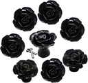 DLD 8PCS Black Ceramic Vintage Floral Rose Door Knobs Handle Drawer Kitchen + Screw (Black)