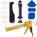 Caulk Gun Kit for 10oz Caulk Tubes – Silicone Caulking Gun, Caulk Remover, Sealant Finishing Tool & Grout Scraper – 10:1 Thrust Ratio for Precision Home and Outdoor Repairs