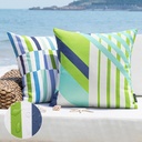 Phantoscope Pack of 2 Outdoor Pillows Waterproof Geometric Stripes Outdoor Pillow Covers, Decorative Square Patio Pillows Cushion Case for Couch Tent Sunbrella, Blue and Green 18 x 18 Inches