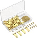 Uniclife 30 Pcs D Ring Picture Hangers with Screws, 40 lb Load Heavy Duty Picture Hanging Hardware, Double Holes Picture Hooks, D Rings for Picture Frame Hanging， Paintings Mirrors Clock Golden