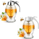 Silver and White Honey Dispenser Set