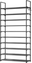Kitsure Shoe Rack for Closet - 10-Tier Shoe Organizer with Hook Rack, Large-Capacity & Space-Saving Shoe Shelf for Entryway, Bedroom, Living Room,32.2" x 11.8" x 68.5", Black