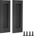 6" Sliding Barn Door Handle,Finger Flush Pulls for Closet Pocket Cabinets and Drawers Pull Recessed Handle Rectangular Plate Matte Black Mounting Hardware Included