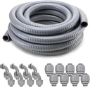 DWALE Liquid-Tight Conduit and Connector Kit,Flexible Non Metallic Liquid Tight Electrical Conduit,3/4inch 25ft Electrical Conduit Kit,with 8 Straight and 8 Angle Fittings Included,3/4 in. Dia