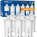 Pureline Replacement for Brita® Filter, Pitchers and Dispensers, Classic 35557, OB03, Mavea® 107007, Replacement for Brita® Pitchers Grand, Lake, Capri, Wave and More (6 Pack)
