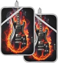 Pot Holders Set of 2 Black Electric Guitar Hot Pads for Kitchen Heat Resistant Potholders Sets for Kitchen and Baking 7x9.8in