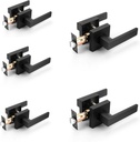Probrico Interior Black Door Handle, Heavy Duty, Flat Square Passage Door Handles, Keyless Door Levers Lockset for Closet and Hallway (5 Pack, Modern)