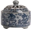 Ceramic Garlic Keeper with Breathable Bamboo Lid - Airtight Garlic Storage Container for Kitchen Countertop, Hand-Glazed Blue & White Garlic Jar with Non-Slip Base