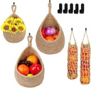 5 Piece Hanging Kitchen Storage Basket Set Brown Wall Hanging Fruit Baskets Pantry Organizer Vegetable Keeper with 5 Hooks