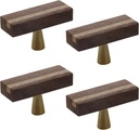 MY MIRONEY 4PCS Black Walnut Drawer Knobs Rectangle Kitchen Cabinet Pulls Single Hole Wood Wardrobe Door Handles with Screws