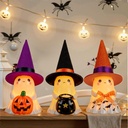 Halloween Decorations Indoor,3Pcs Cute Spooky Ceramic Ghost Halloween Decorations,Ghost Figurines with Hats - Adorable Tabletop Decor for Mantel,Party, Home, Porch Decor