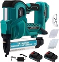 Brad Nailer Electric, 2-in-1 18G Nail Gun & Staple Gun with 800pcs Nails&Staples, with 2×2.0Ah Batteries & Charger, for Woodworking, Flooring, Roofing and Upholstery