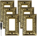 Antique Brass Decorative Decorator Light Switch Covers Wall Plate Rocker Switch Plates Outlet Covers Metal Material Wall Plates for Kitchen Bathroom (1 Gang Single Decorator-6 Pack)