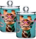 Acrylic Plastic Clear Jar with Lid, Giraffe Bubbles Sunglasses Airtight Storage Jar 2 Pack Kitchen Storage Containers for Cookie Snack Candy