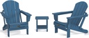 SERWALL Folding Adirondack Chair with Side Table 3-Piece Adirondack Chair Set, Blue(includes 2 Chairs and 1 Table)