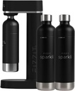 Stainless Sparkli Soda Maker with 2 Black Bottles – Black Carbonator, Sleek & Dishwasher Safe