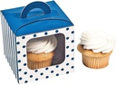 Fun Express - Blue Polka Dot Cupcake Box W/handle - Party Supplies - Containers & Boxes - Paper Boxes - 12 Pieces