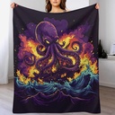 Octopus Print Cozy Flannel Decor Gifts Blanket Purple Octopus Ship Lightweight Plush Throw Blanket for Teen Boys Girls for Air Conditioner Sofa Couch Bed Home Room Large 50x60