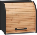 HOMEFULLY Bamboo Double Layer Bread Box for Kitchen Countertop, Roll Top Wood, Extra Large Kitchen Storage, Modern Wooden Bin (Black)