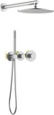 KIBI Circular Brushed Nickel Thermostatic Shower System – Rainfall & Handheld Shower Head Set | 2-Function Shower Faucet Set with Rough-In Valve | Solid Brass Build & Temperature Control (KSF410BN)