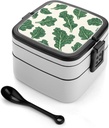 Kale Leaves Lunch Box with Handle Stackable 2 Layer Leak-Proof Bento Box Portable Food Containers for Unisex