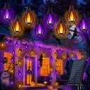 iBaycon Solar Halloween Lights, 27Ft 10 LED Bulbs Flickering Flame String Light, Outdoor Waterproof Solar Flame Lights for Garden Yard Patio Halloween Decorations (Warm White + Purple)