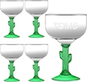 Honeydak 4 Set Cactus Margarita Glasses with Letters Stickers Christmas Party Gift 16 oz Green Stemmed Cocktail Glasses Goblet Reusable Drinkware for DIY Name Plant Outdoor Camping Party Decor