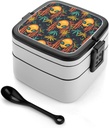 Rasta Aliens Weed Stackable Bento Box for Adults Double Layer Lunch Boxes Set with Spoon And Invisible Handle