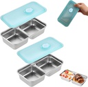 Grab and Go Snack Containers Reusable,Stainless Steel Double Compartment Snack Container,Compartment Containers with Lids,for Snacks Dips Travel and Outdoor Camping (2Pcs)