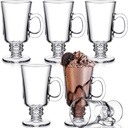 Patelai 6 Pieces 8 Ounce Irish Coffee Mugs Clear Glass Cup with Handle High Base Glass Latte Cup Footed Irish Coffee Clear Mugs for Hot Beverages and Cold Beverages Christmas Party Favors