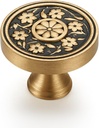 Solid Brass Cabinet Knobs 5 Pack - Round Brushed Gold Hardware for Kitchen, Dresser, Bathroom - Single Hole Modern Pulls with 2 Screw Sizes for Furniture Upgrade