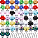 50 Pcs Colorful Crystal Cabinet Knobs Glass Dresser Knobs 30mm Colored Diamond Shape Drawer Pulls Handle with Screws for Kitchen Wardrobe Bathroom Cupboard