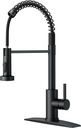 FORIOUS Black Kitchen Faucet with Pull Down Sprayer, Stainless Steel Commercial Single Handle Classic Spring Pull Out Kitchen Sink Faucet for Pot Filler, Farmhouse Camper Bar Laundry Room