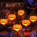 6 Pack Solar Jack O Lantern Stake String Lights - Orange Halloween Pathway Decor for Outdoor Halloween Yard Display