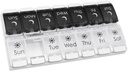 EZY DOSE Push Button (7-Day) Pill Case, Medicine Planner, Vitamin Organizer, 2 Times a Day AM/PM, Removable Trays, Large Compartments, Arthritis Friendly, Spring Open Black and White Lids, BPA Free