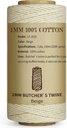 TJ.MOREE Butchers Twine, 3Ply 145m/476 1mmThick Feet String Food Oven Safe Cotton Cooking Meat Rope Bakers Twine Fit to Parcel Sausage and Decorate Crafts (Beige)