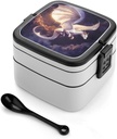 Flying White Dragon Under The Moon Portable Bento Box with Handle 2 Compartment Leak-Proof Stackable Lunch Box for Work Picnic Camping