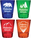 Plainview Nebraska Souvenir 4-Pack Multicolor Engraved Round Shot Glasses Camping and Outdoors Set